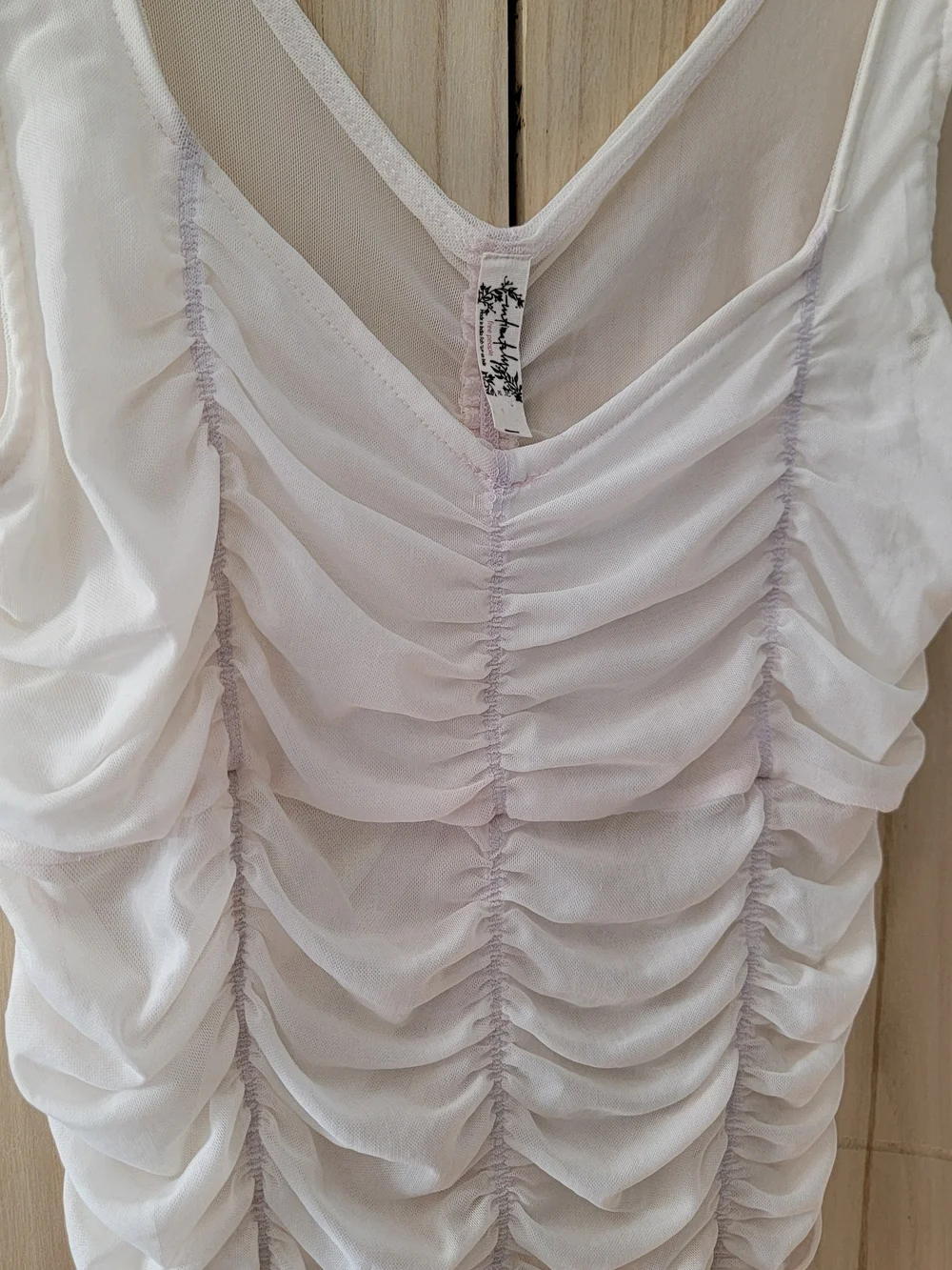 Free People Ruched White V-Neck Tank Top